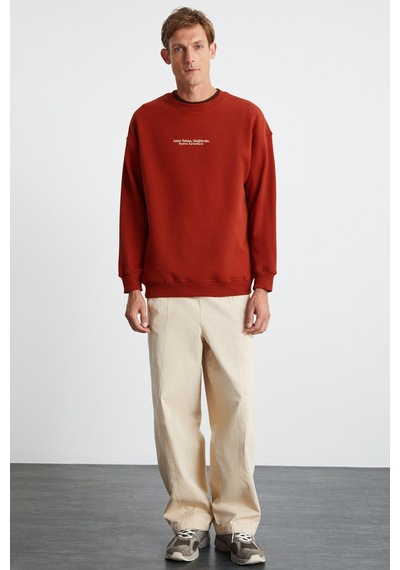 Grimelange LAMPARD ERKEK 3 İplik Bisiklet Yaka Kiremit Rengi Sweatshirt