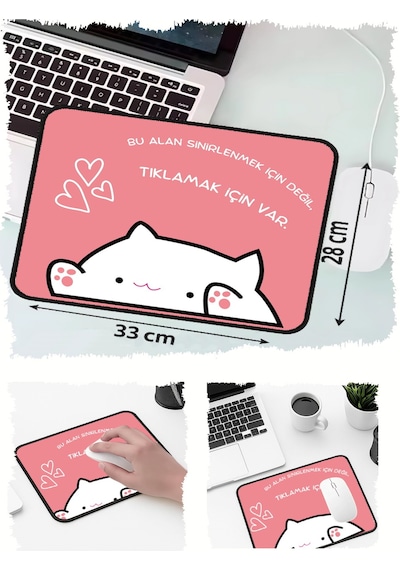 Sinirlenme Kedi Tasarımlı 33x28 Cm Mousepad Kaymaz Taban Rahat Konforlu Mouse Pad