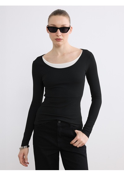Lcwaıkıkı Classic Siyah U Yaka Fitilli Kadın Body