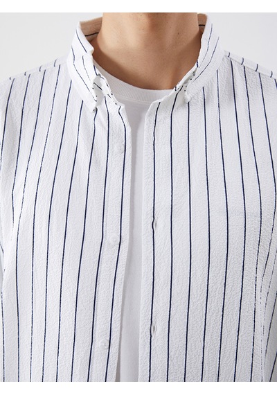 Lcw Vision Beyaz Slim Fit Çizgili Erkek Gömlek