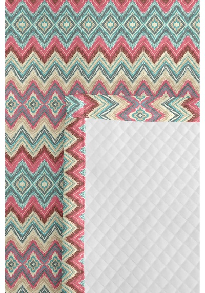 Geometrik Bohem Genç Odası Tek Kişilik Pike Takımı - Boho Etnik 160x220 Cm Kapitone Yatak Örtüsü Ayazlı Defne Demi