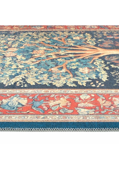 Cool Halı Daisy Lacivert Hayat Ağacı Vintage Şönil Halı Sanatsal Tasarım Salon Oturma Odası Halısı