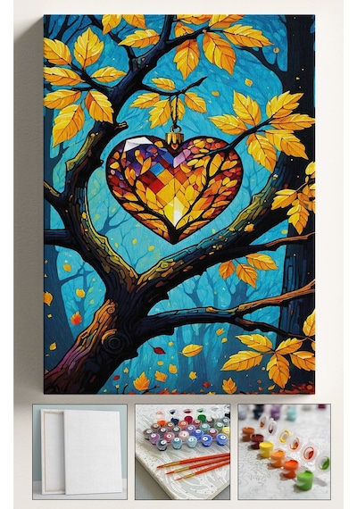 Sayılarla Boyama Çerçeveli Hobi Seti Numaralı Tuval Fırça Boya Dahil Kasnaklı 40x50 Cm Dilek Ağacı