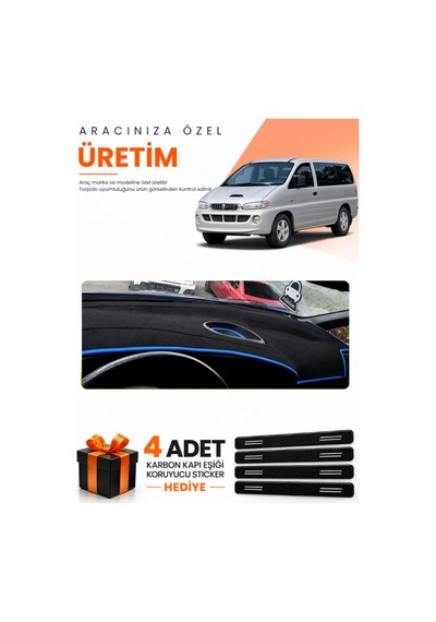Hyundai Starex 1997-2007 Uyumlu Torpido Koruma Örtüsü Oto Kılıfı - Siyah Mavi