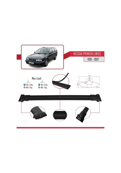Nissan Primera W10 1991-1997 Arası İle Uyumlu Fly Model Ara Atkı Tavan Barı Siyah