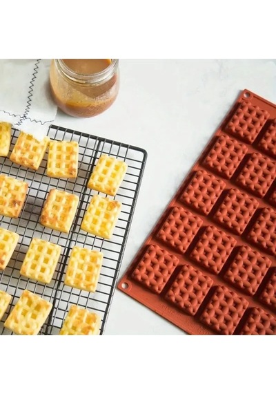 Silikon Waffle Kalıbı, Çikolata Kalıbı, Bisküvi Kalıbı Ve Kurabiye Kalıbı Mini Kare Kahverengi