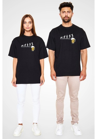 Startmore Adrift Ko Buta Bira Evrimi Baskılı Unisex Oversize Tişört - Tshirt Os20103 Siyah