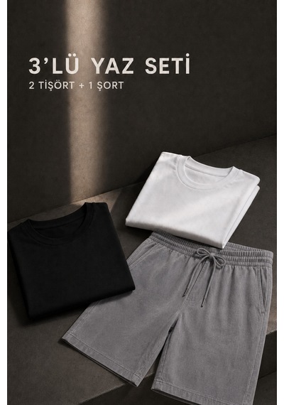 Erkek Keten Gri Şort & Siyah-beyaz Basic Pamuklu 2 Li Set Tişört Premium Rahat Kalıp 3 Lü Yazlık Takım Siyah+beyaz-tişört/gri-şort Erkek Keten Gri Şort & Siyah-beyaz Basic Pamuklu 2 Li Set Tişört Premium Rahat Kalıp 3 Lü Yazlık Takım Siyah+beyaz-tişört/gri-şort