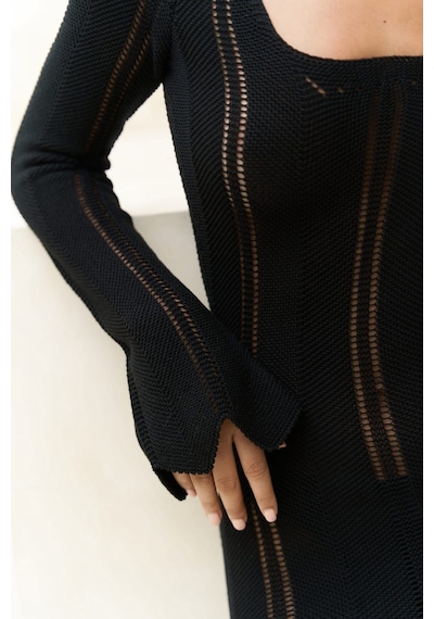 Mai Collection Mai Studios Co. Paulina Dantel Örgülü Siyah Triko Elbise Siyah