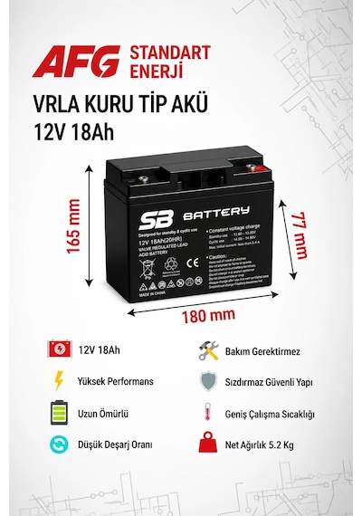 Sb Battery 12v 18ah Bakımsız Kuru Akü