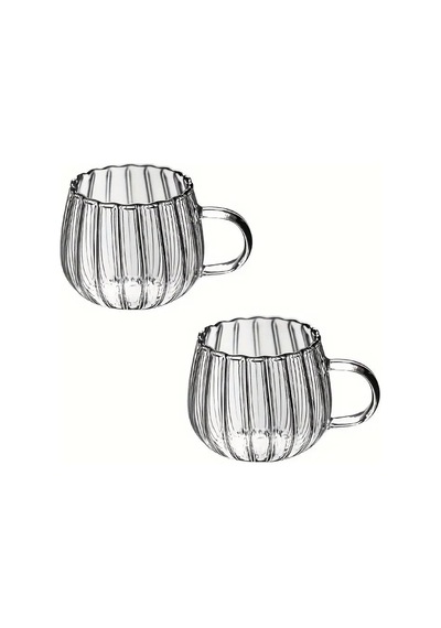 2 Adet Ateşe Dayanıklı 400 Ml Çizgili Borosilikat Cam Kupa Bardak Mıt1100 Genel