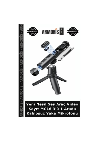 Yeni Nesil Ses Araç Video Kayıt Mc16 3'ü 1 Arada Kablosuz Yaka Mikrofonu
