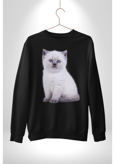 Siyah Yavru Kedi Unisex Siyah Sweatshirt Siyah