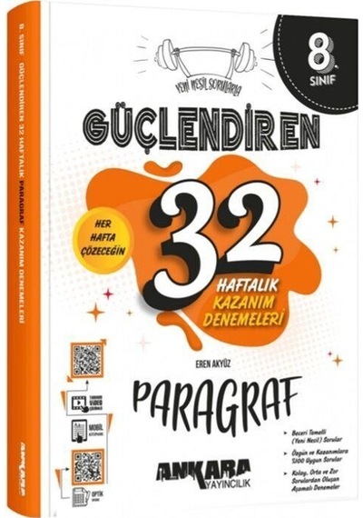 8. Sınıf Paragraf Güçlendiren 32 Haftalık Kazanım Denemeleri Ankara Yayıncılık