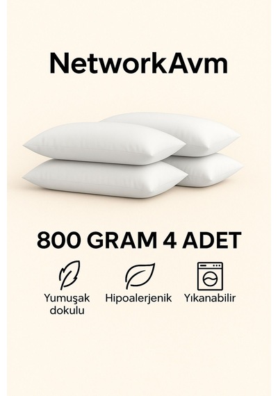 4 Adet Classic Yastık Beyaz 800 Gram Beyaz