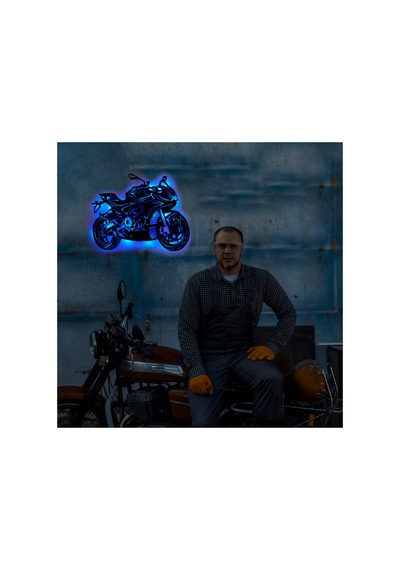 Led Işıklı Motor Dekoratif Tablo Duvar Dekorlu Gece Lambası Mavi - 743250974 Mavi