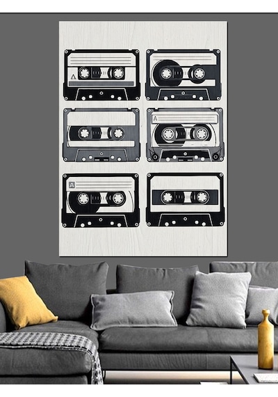 Kaset Çalar Retro Bantlar Dekoratif Kanvas - Mdf Ahşap Tablo