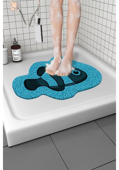 Balık Banyo Paspası Kaymaz Taban Yumuşak Esnek Paspas Islak Zemin Hijyenik Paspas 40x60 Cm Mavi