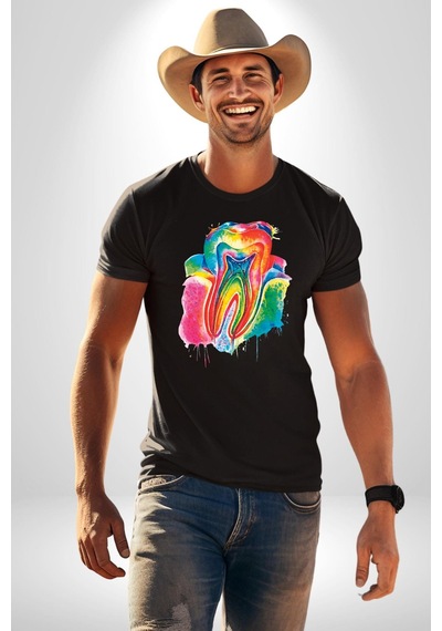 Diş Doktoru Diş Anatomisi Özel Tasarım Unisex Unisex Siyah Organik Baskılı T-shirt Penye Yüksek Kalite Siyah