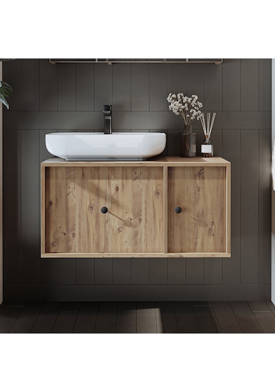 Gusto Ayaksız Oval Lavabolu Mdf 90 Cm Çekmeceli Banyo Dolabı Atl Atlantik Çam