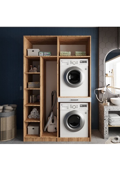 Megan Çamaşır Ve Kurutma Makinesi Dolabı Banyo Dolabı Çam Beyaz Çam - Beyaz