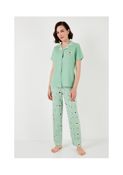 Lela Regular Fit Gömlek Yaka Kısa Kollu Bayan Pijama Takımı 65740102 Mint