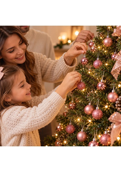 Bakgelal 24 Adet Pudra Pembe Yılbaşı Ağaç Süsü Seti - 3 Cm Parlak, Mat Ve Simli Mini Çam Ağacı Topu Seti - 9059724709127 Diğer