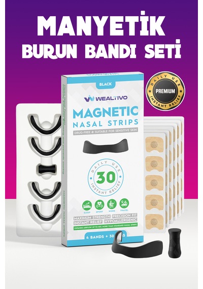 Wealtivo Premium Siyah Manyetik Burun Bandı Seti 30'lu