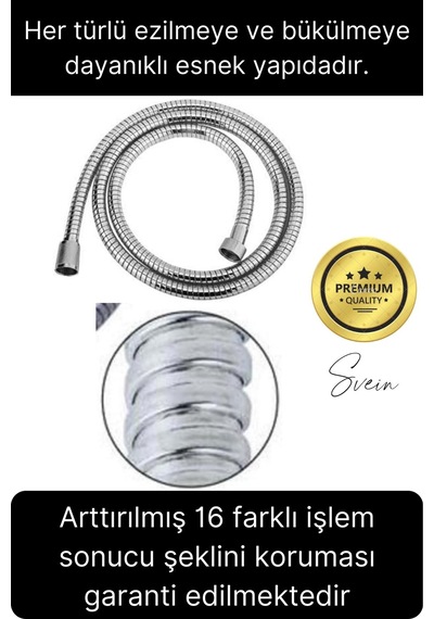 Premium Paslanmaz Krom Patlamaz Kopmaz Tüm Duş Sistemleriyle Uyumlu Uzayan Spiral Hortum Örgü 2 Mt Metal