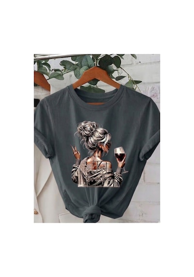 Just Breathe Serisi Baskılı Kompackt T-shirt Gri