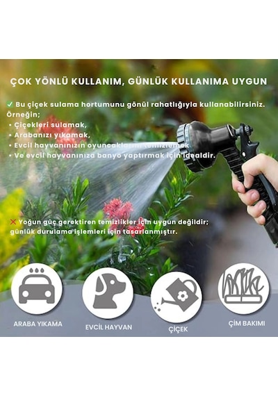 Etashop 60 Metre Uzayan Bahçe Sulama Hortumu Seti 7 Fonksiyonlu Ayarlanabilir Su Tabancalı Sızdırmaz