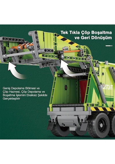 Reobrix Technic 22022 Çöp Toplama Kamyonu Garbage Truck Kumanda&motorlu Yaratıcı Yapı Blok Seti Building Blocks - 1468 Parça