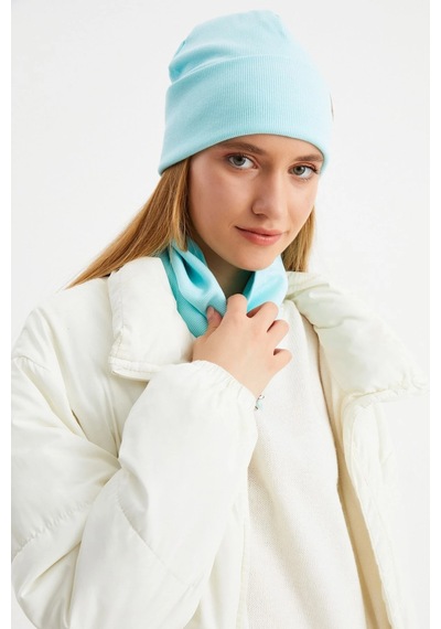 Butikgiz Kadın Balıkçı Style Pamuklu Kaşkorse Terletmez Ultra Hafif Yumuşak Bere Boyunluk Takım Aqua
