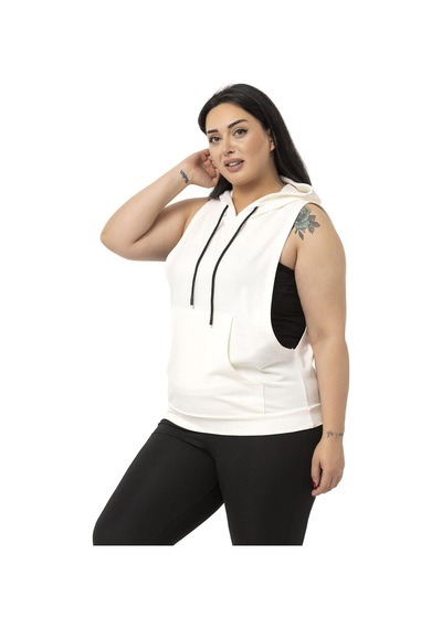 Disentis Büyük Beden Kanguru Cepli Kapüşonlu Geniş Kol Oyuntulu Beyaz T-shirt-beyaz Beyaz