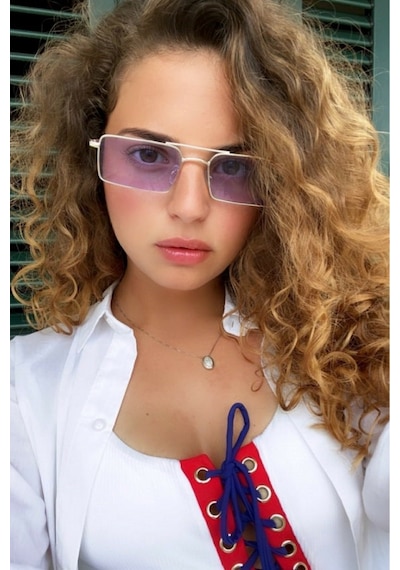 Drizmo Dörtgen Unisex Retro Güneş Gözlüğü Mor