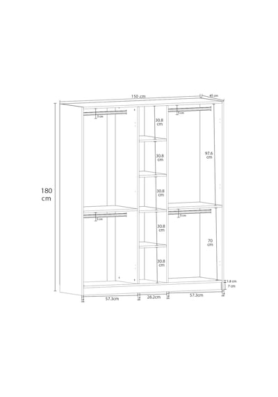 Lüks 5 Kapaklı Gardırop %100 MDF Askılı  Çok Amaçlı Düzenleyici Elbise Dolabı G09
