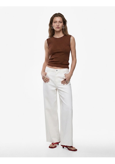 Koton Bisiklet Yaka Sıfır Kol Kroşe Detaylı Tişört Kahverengi 6sak50469ek Kahve
