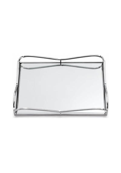 Gümüş Aynalı Dikdörtgen Tepsi, Metal, 30x20cm, Şık Sunum İçin Sofra Parçası Çok Renkli