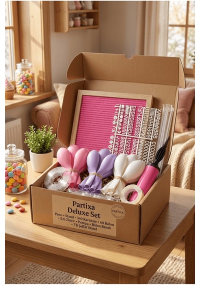 Tatlı Temalı Doğum Günü Süsleme Deluxe Set Pembe Keçe Yazı Panosu Standlı Pompa Balon Zincirli 7 Li Şeffaf Balon Standlı 1 - 12 Yaş