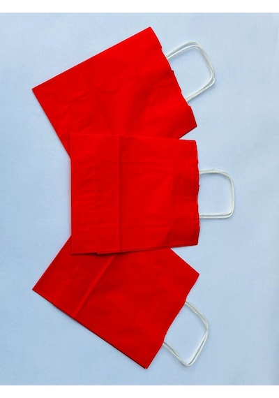 1.kalite 18x8x24cm 3 Lü Kırmızı Renkli Kraft Kağıt Çanta Hediye Poşeti Hediye Paketi Kraft Çanta
