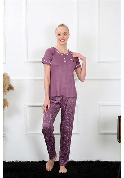 Akbeniz Kadın Mürdüm Kısa Kol Pijama Takım 20388 - S Mürdüm