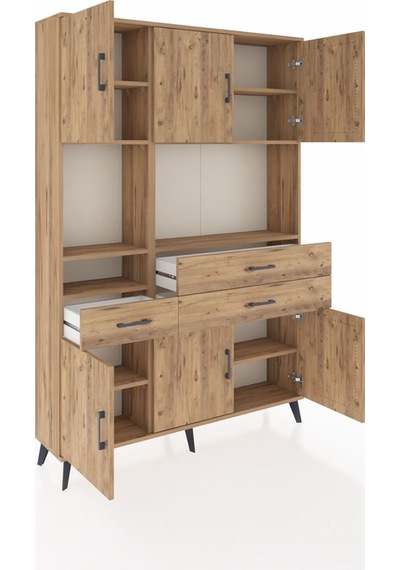 Arges Dolap 9 Raflı 3 Çekmeceli 6 Kapaklı 132x30x195 Çam-çam/çam Çam