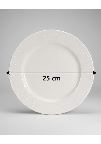6 Kişilik Kabartma Desen Lisa Servis Tabağı 25cm Krem Rengi