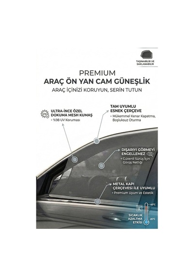 Araç Ön Yan Cam Güneşlik Perdesi 2 Adet, Uv Korumalı Sineklik Perde Genel