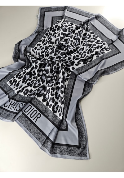 Miorel Scarfs Leopar Desen Vual İpek Eşarp Silk Scarfs Hijab Şal Aksesuar Fular Vizon