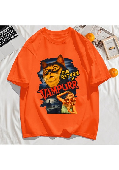 Startmore Y2k Vintage Tişört Tee Büyük Bir Kedi Ve Dişleri Baskıla Turuncu