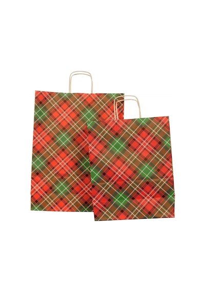 Ekose Desen Kraft Çanta Orta Boy 25x12x31 Cm 25 Adet