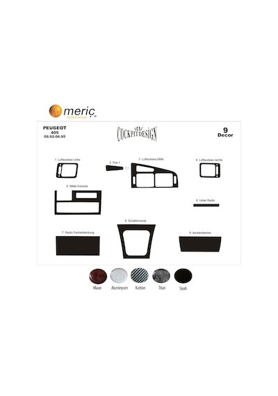 Meriç® Peugeot 405 Ön Torpido Kaplama 9 Parça 1992-1995 (530157084)