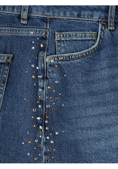 Lcw Jeans İndigo Yüksek Bel Taşlı Kadın Jean Şort