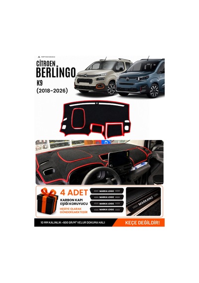 Cıtroen Berlıngo K9 2018-2026 Uyumlu Torpido Örtüsü, Torpido Kılıfı - Siyah Kırmızı